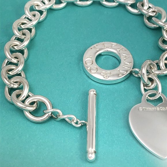 Tiffany & Co Blank Heart Tag Toggle Charm Bracelet in Sterling Silver - Picture 5 of 11